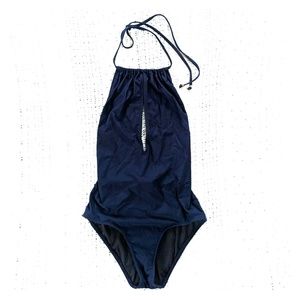 J Crew swimsuit navy plunge backless halter 4